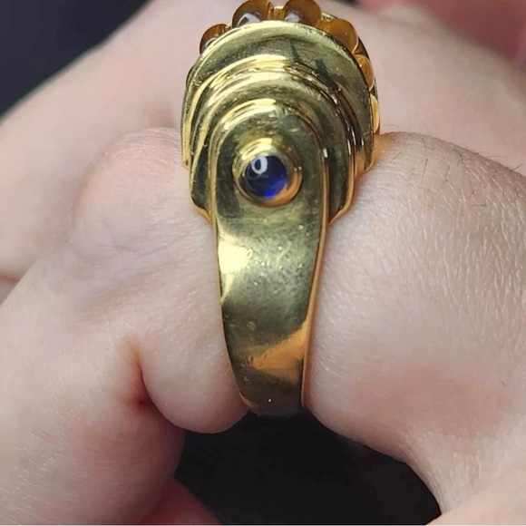 Lagos Caviar 18K Yellow Gold Citrine Diamond sapphire cabochon Ring size 8 - Picture 8 of 13